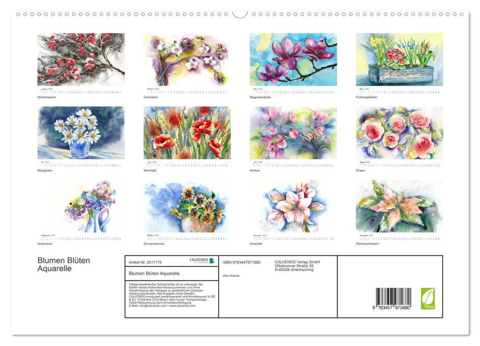 Blumen Blüten Aquarelle (CALVENDO Premium Wandkalender 2026)