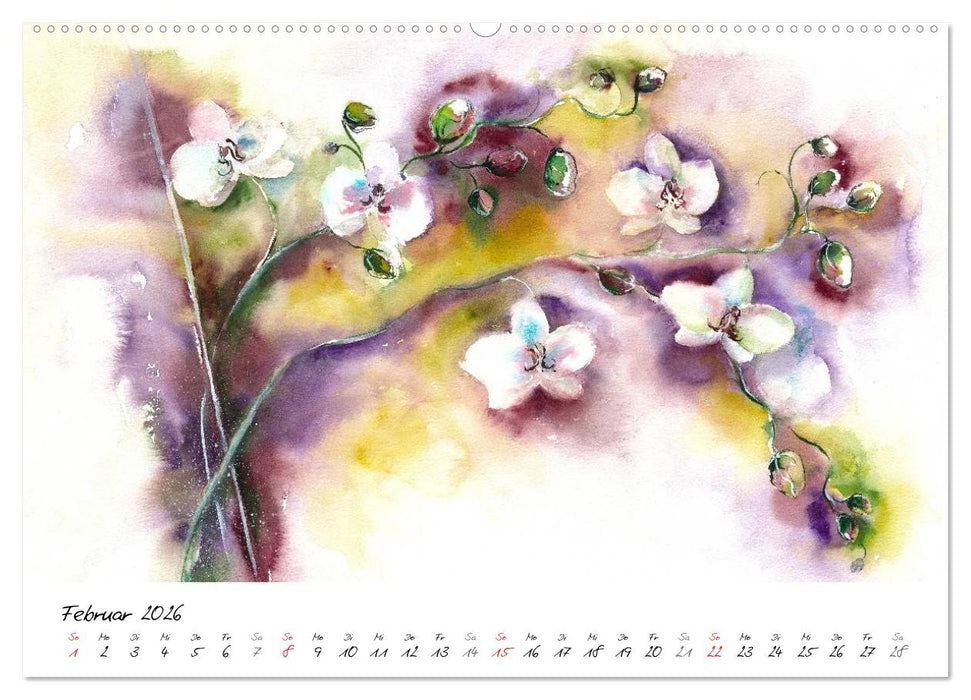 Blumen Blüten Aquarelle (CALVENDO Premium Wandkalender 2026)