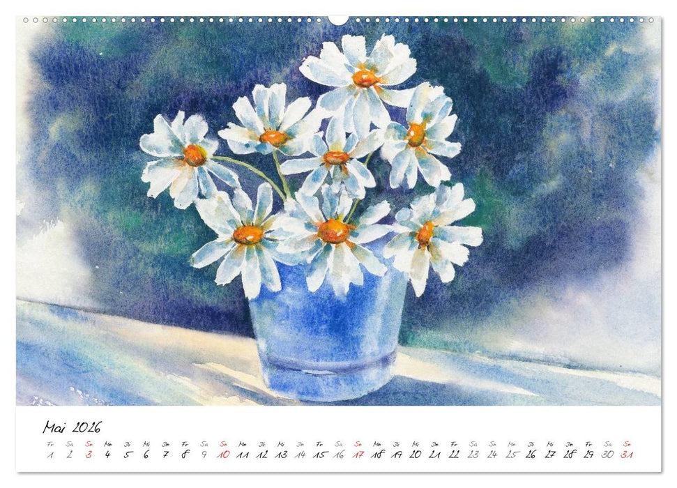 Blumen Blüten Aquarelle (CALVENDO Premium Wandkalender 2026)