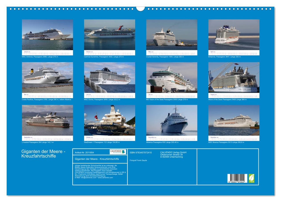 Giganten der Meere - Kreuzfahrtschiffe (CALVENDO Wandkalender 2026)