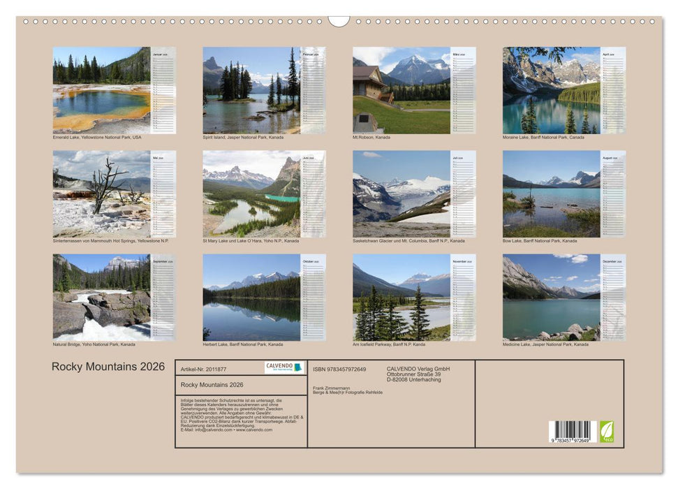 Rocky Mountains 2026 (CALVENDO Wandkalender 2026)