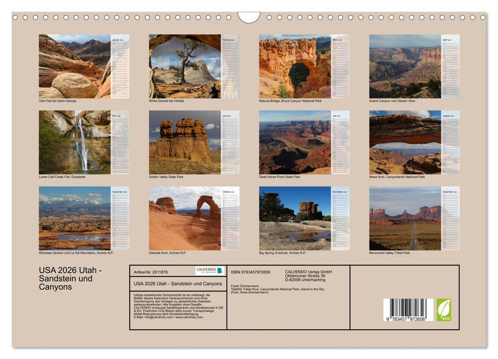 USA 2026 Utah - Sandstein und Canyons (CALVENDO Wandkalender 2026)