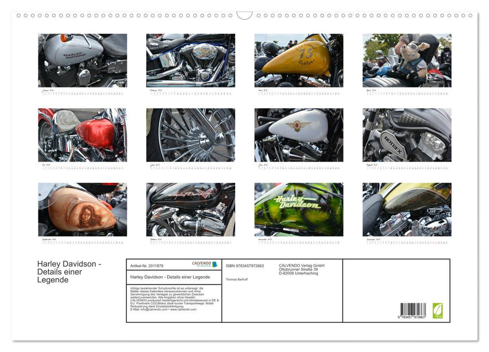Harley Davidson - Details einer Legende (CALVENDO Wandkalender 2026)
