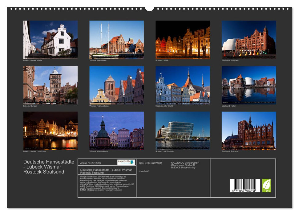 Deutsche Hansestädte - Lübeck Wismar Rostock Stralsund (CALVENDO Premium Wandkalender 2026)
