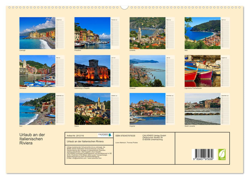 Urlaub an der Italienischen Riviera (CALVENDO Premium Wandkalender 2026)
