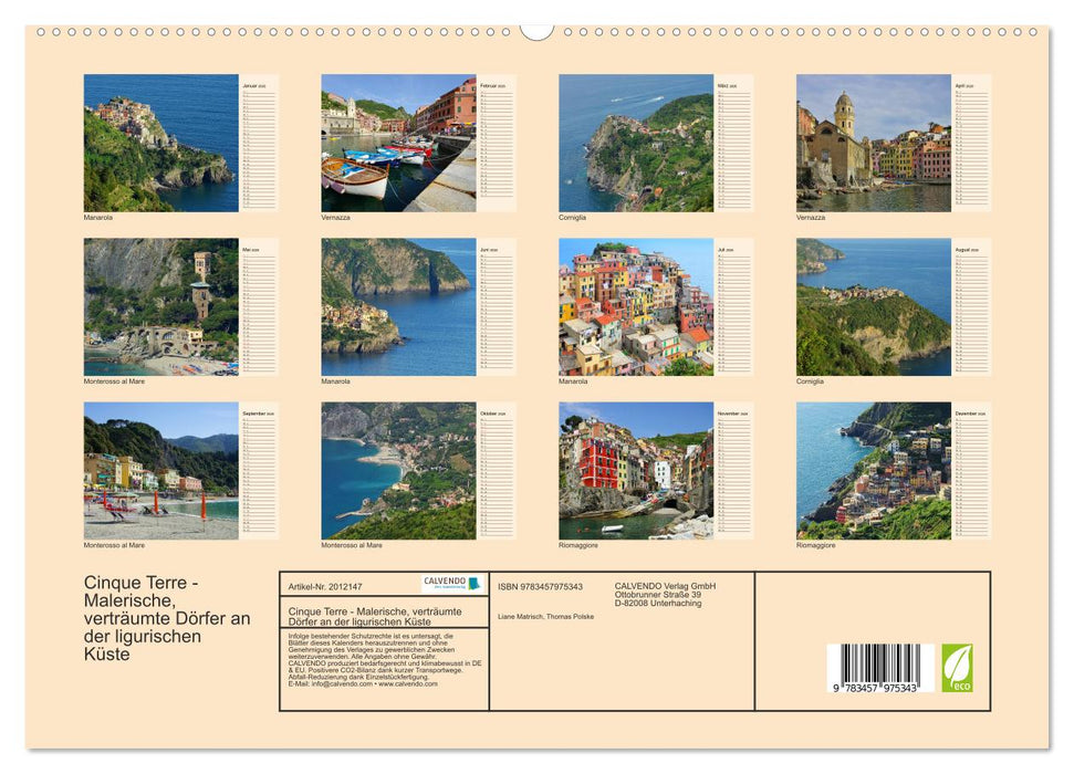 Cinque Terre - Malerische, verträumte Dörfer an der ligurischen Küste (CALVENDO Premium Wandkalender 2026)