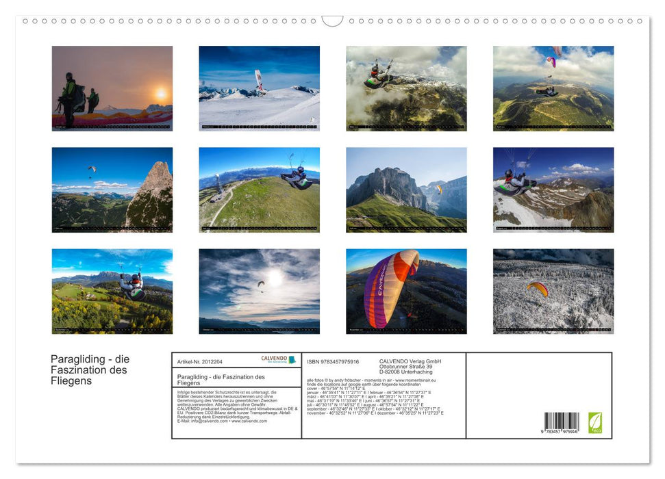 Paragliding - die Faszination des Fliegens (CALVENDO Wandkalender 2026)
