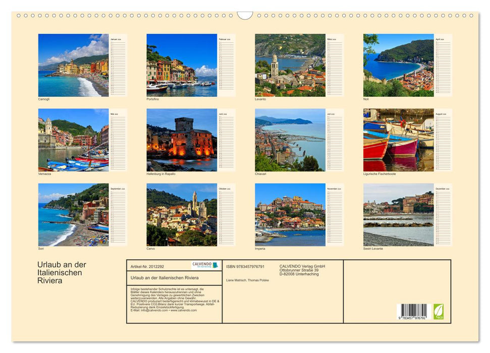 Urlaub an der Italienischen Riviera (CALVENDO Wandkalender 2026)