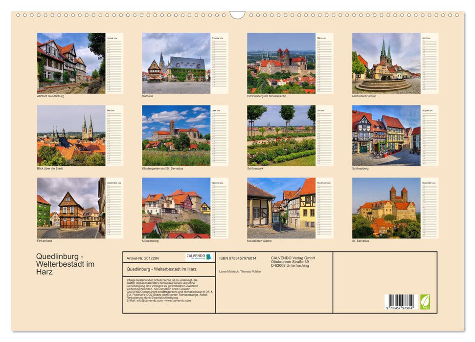 Quedlinburg - Welterbestadt im Harz (CALVENDO Wandkalender 2026)