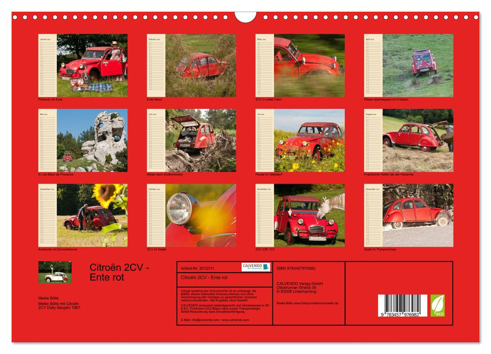 Citroën 2CV - Ente rot (CALVENDO Wandkalender 2026)