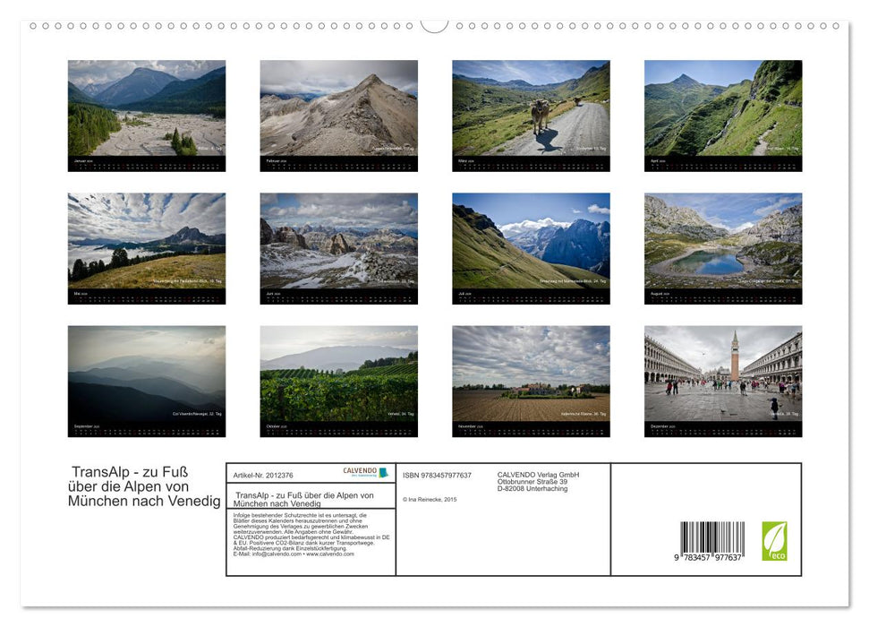 TransAlp - zu Fuß über die Alpen von München nach Venedig (CALVENDO Premium Wandkalender 2026)