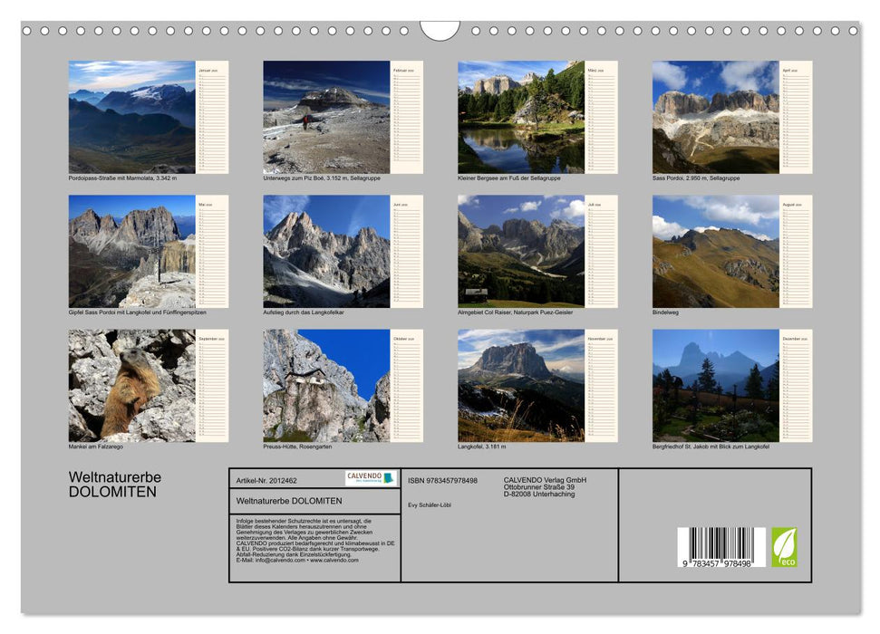Weltnaturerbe DOLOMITEN (CALVENDO Wandkalender 2026)