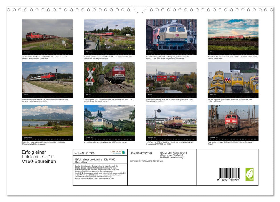 Erfolg einer Lokfamilie - Die V160-Baureihen (CALVENDO Wandkalender 2026)