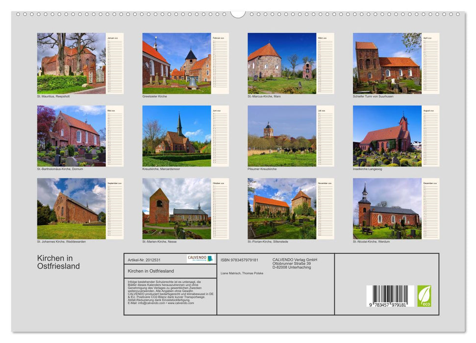 Kirchen in Ostfriesland (CALVENDO Premium Wandkalender 2026)