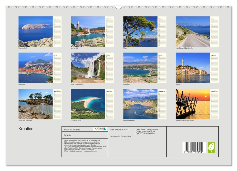 Kroatien (CALVENDO Premium Wandkalender 2026)