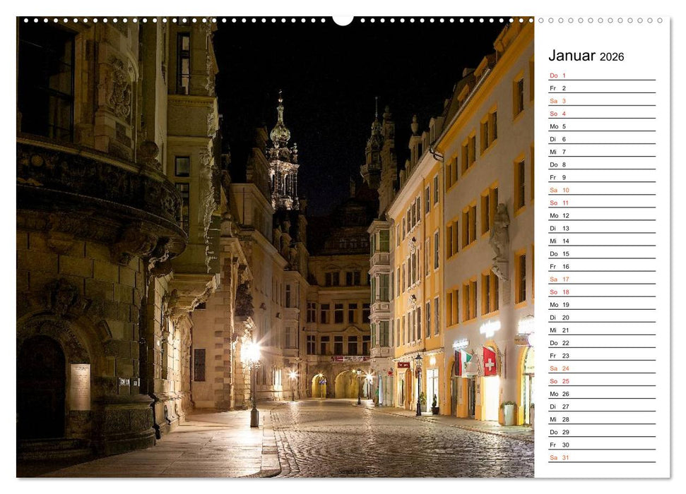 Eine Nacht in Dresden (CALVENDO Premium Wandkalender 2026)