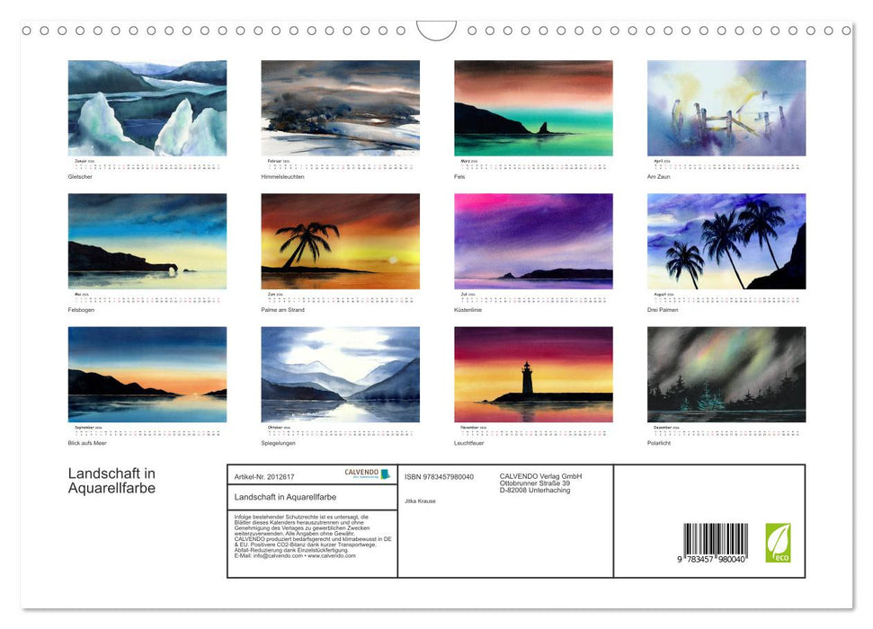 Landschaft in Aquarellfarbe (CALVENDO Wandkalender 2026)