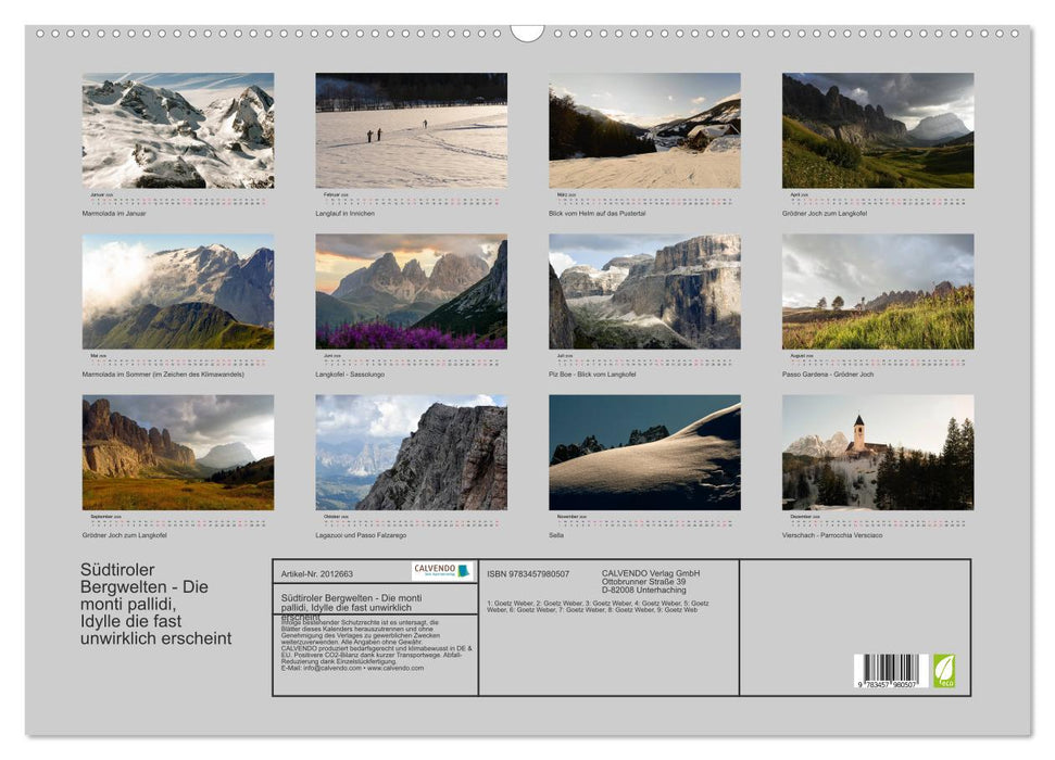 Südtiroler Bergwelten - Die monti pallidi, Idylle die fast unwirklich erscheint (CALVENDO Wandkalender 2026)