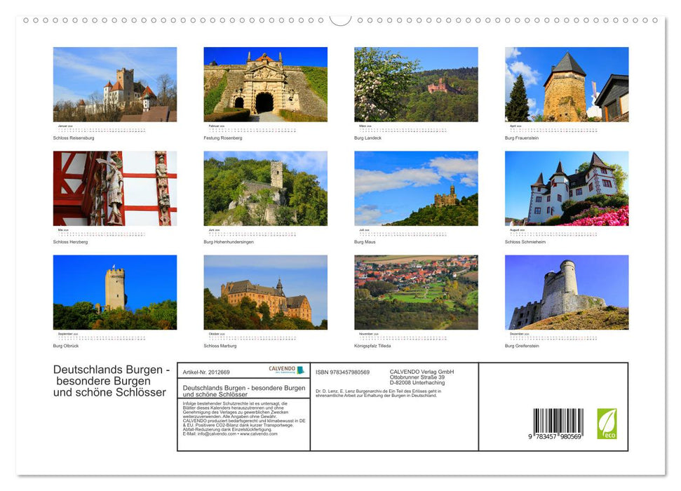 Deutschlands Burgen - besondere Burgen und schöne Schlösser (CALVENDO Premium Wandkalender 2026)
