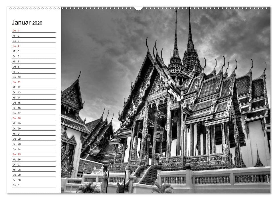 Bangkok Impressionen in Schwarz Weiß (CALVENDO Wandkalender 2026)