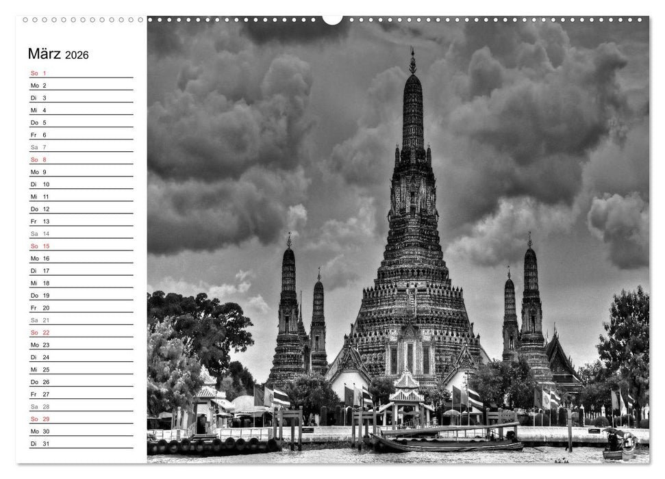 Bangkok Impressionen in Schwarz Weiß (CALVENDO Wandkalender 2026)