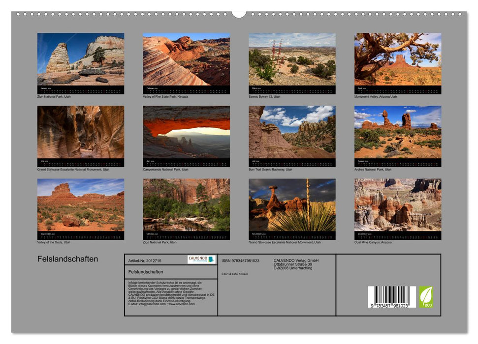 Felslandschaften (CALVENDO Premium Wandkalender 2026)