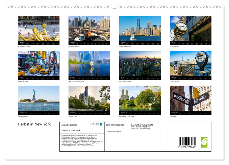 Herbst in New York (CALVENDO Premium Wandkalender 2026)