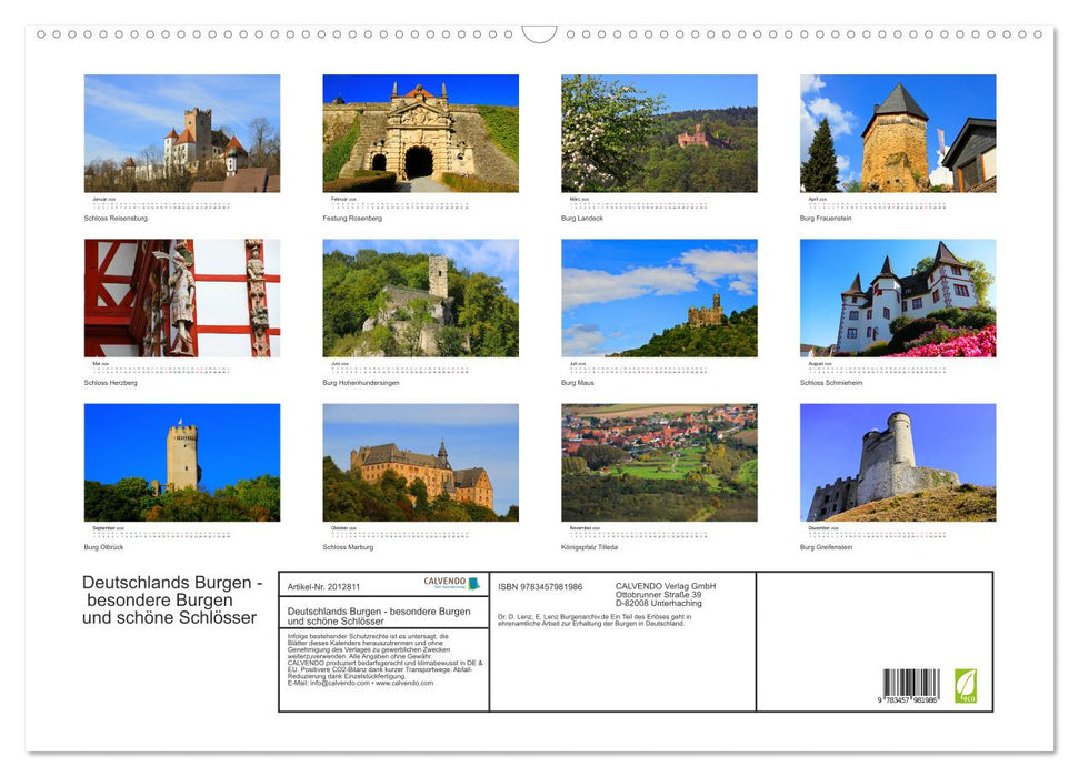 Deutschlands Burgen - besondere Burgen und schöne Schlösser (CALVENDO Wandkalender 2026)