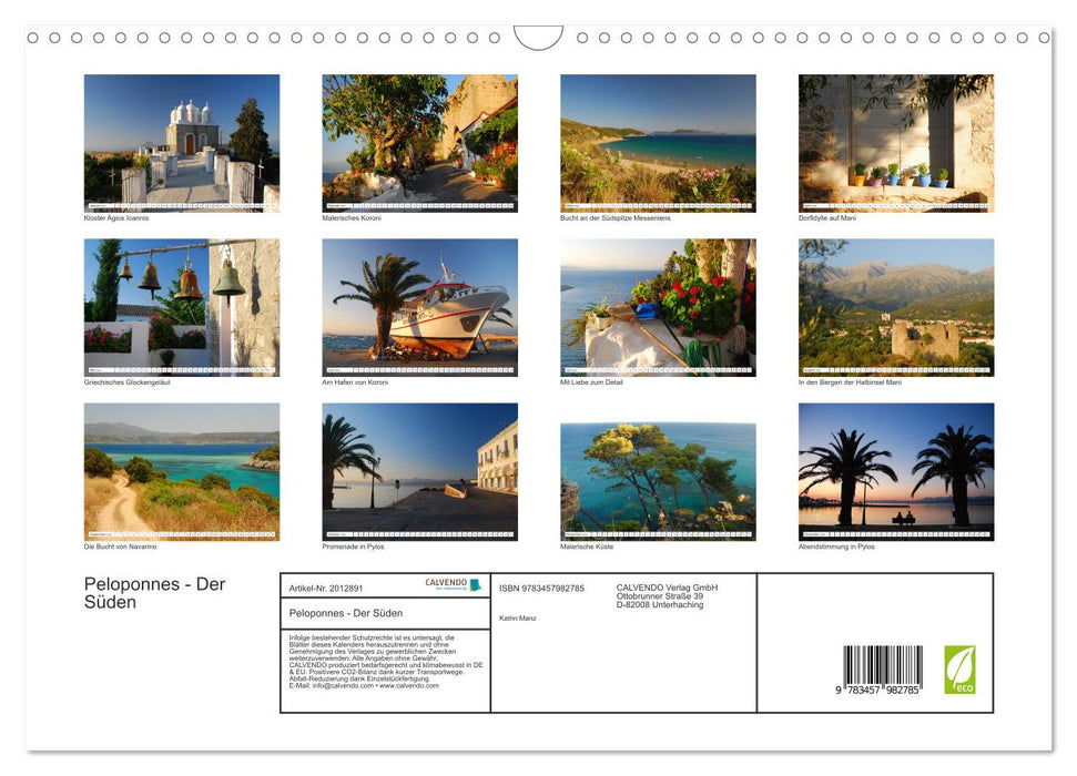 Peloponnes - Der Süden (CALVENDO Wandkalender 2026)