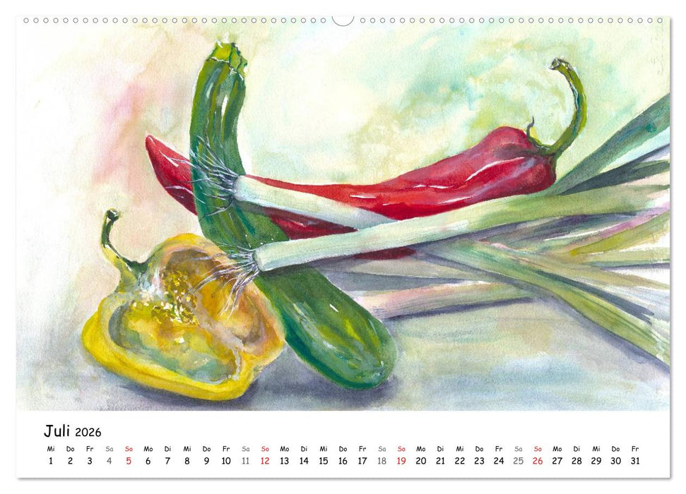 Gemüse Aquarelle (CALVENDO Premium Wandkalender 2026)