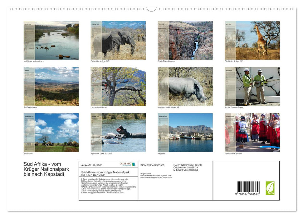 Süd Afrika - vom Krüger Nationalpark bis nach Kapstadt (CALVENDO Premium Wandkalender 2026)