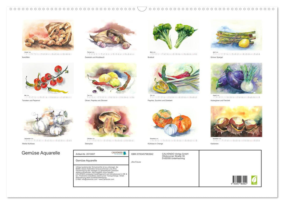 Gemüse Aquarelle (CALVENDO Wandkalender 2026)