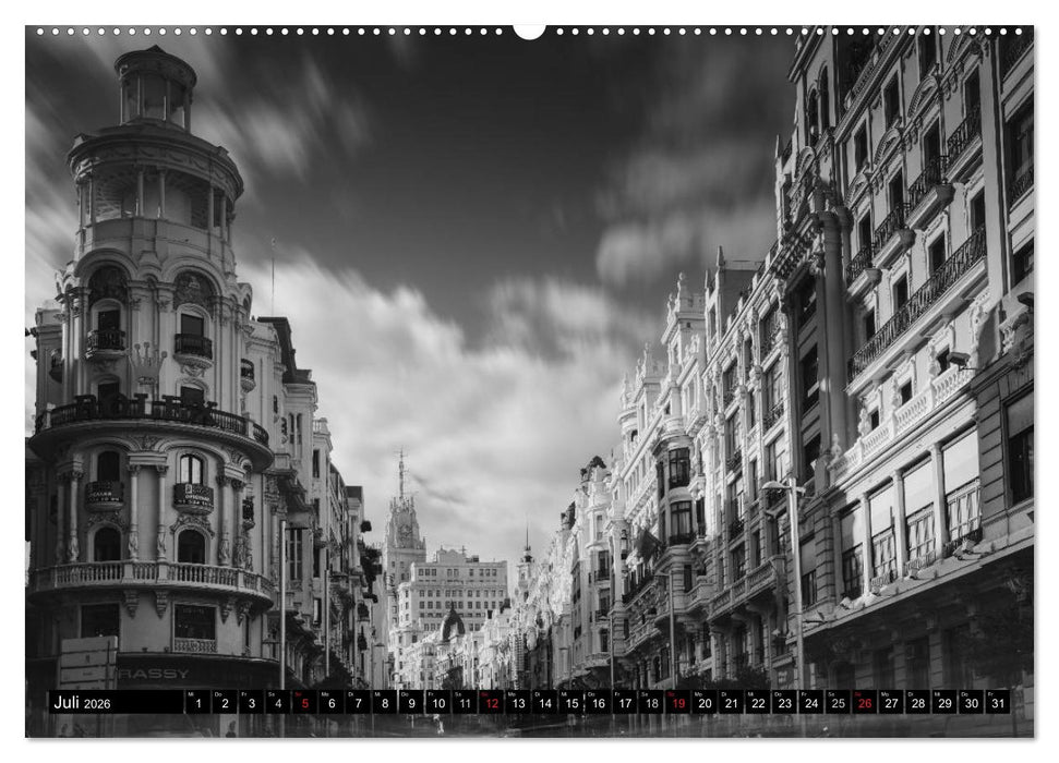 Madrid - Schwarz-Weiß Impressionen (CALVENDO Premium Wandkalender 2026)