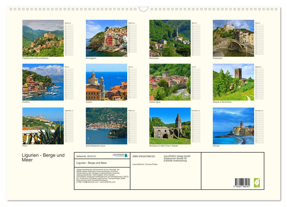 Ligurien - Berge und Meer (CALVENDO Wandkalender 2026)