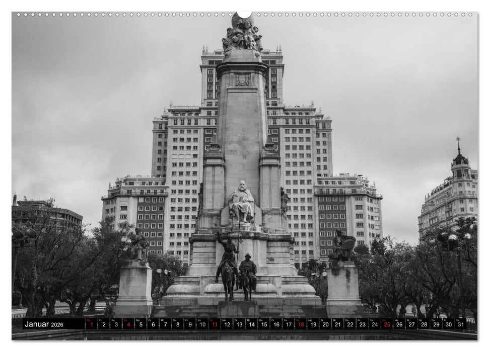 Madrid - Schwarz-Weiß Impressionen (CALVENDO Wandkalender 2026)