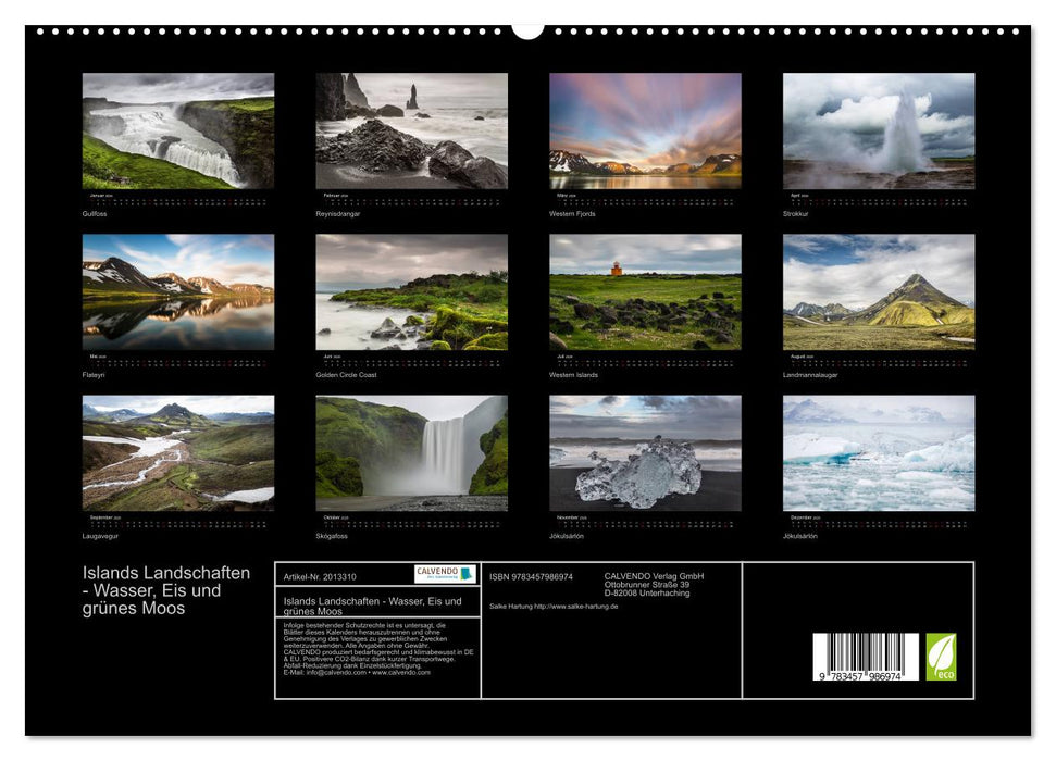 Islands Landschaften - Wasser, Eis und grünes Moos (CALVENDO Premium Wandkalender 2026)