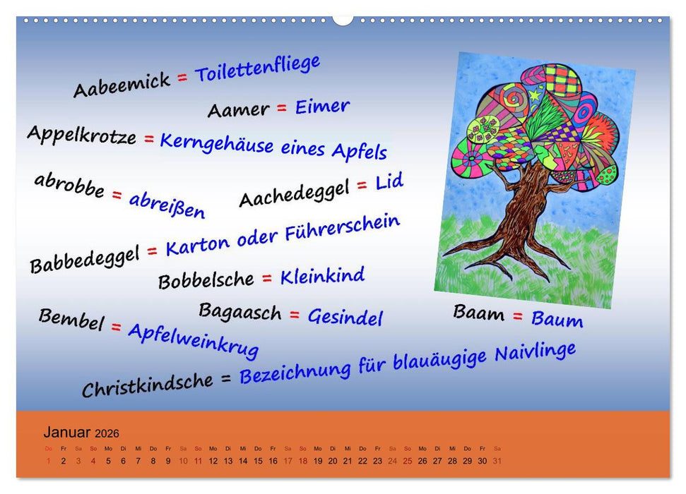 De Hessisch-Kalenner - hessisch babbele lerne in aam Johr (CALVENDO Premium Wandkalender 2026)