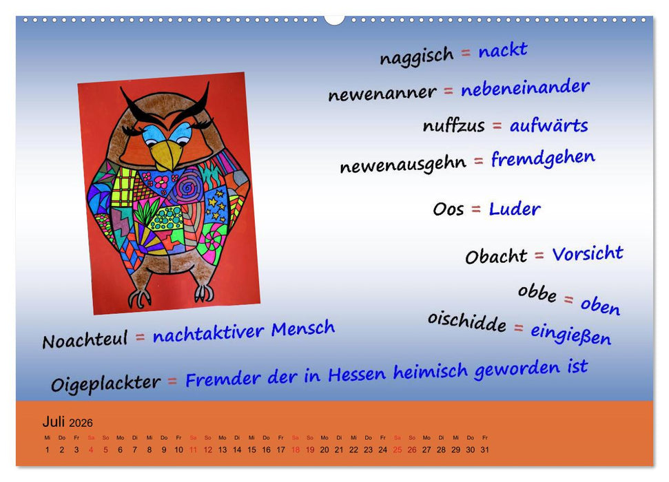 De Hessisch-Kalenner - hessisch babbele lerne in aam Johr (CALVENDO Premium Wandkalender 2026)