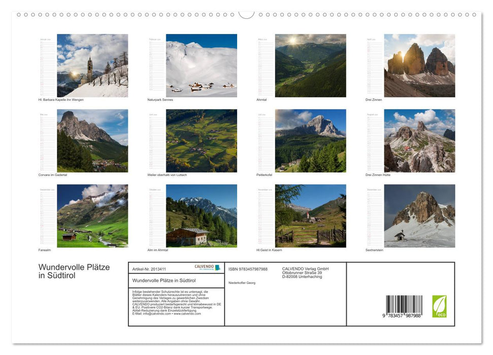 Wundervolle Plätze in Südtirol (CALVENDO Premium Wandkalender 2026)