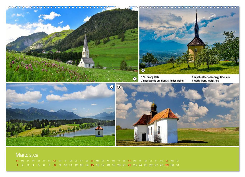 Kirchen und Kapellen als Ausflugsziele (CALVENDO Wandkalender 2026)