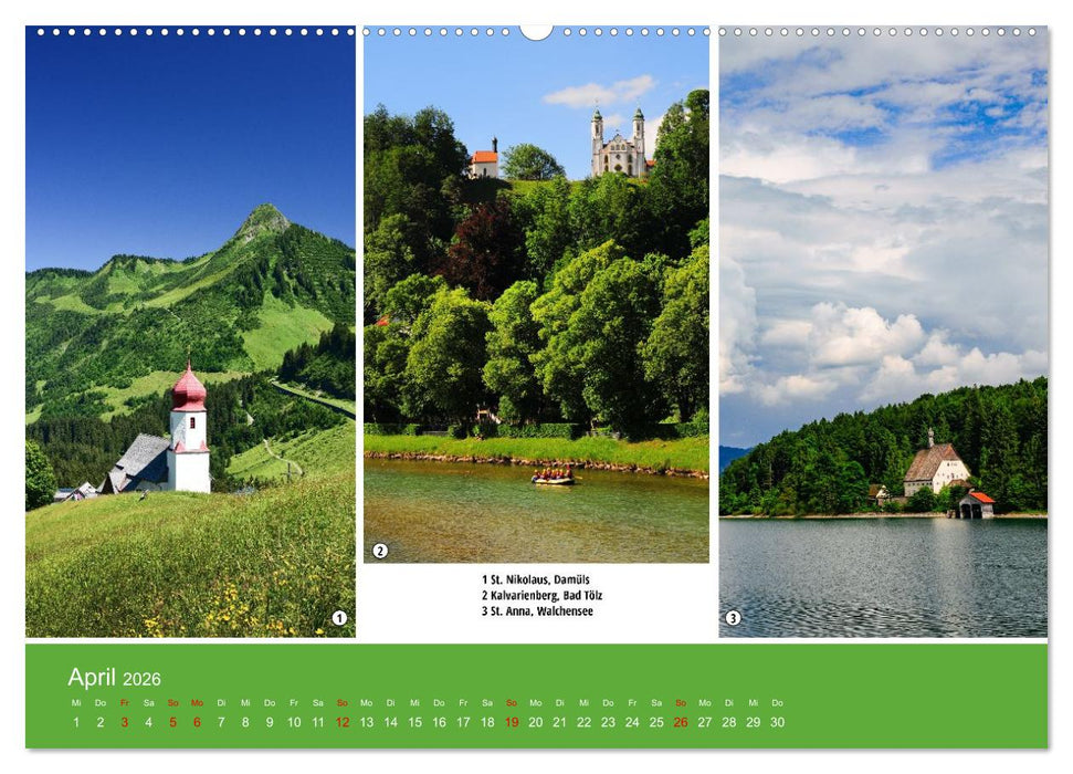 Kirchen und Kapellen als Ausflugsziele (CALVENDO Wandkalender 2026)