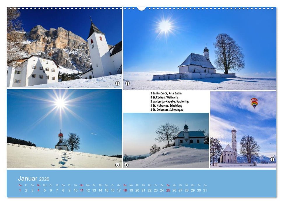 Kirchen und Kapellen als Ausflugsziele (CALVENDO Premium Wandkalender 2026)