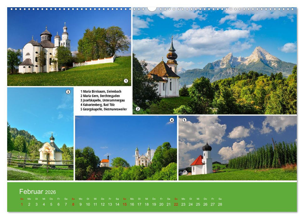 Kirchen und Kapellen als Ausflugsziele (CALVENDO Premium Wandkalender 2026)