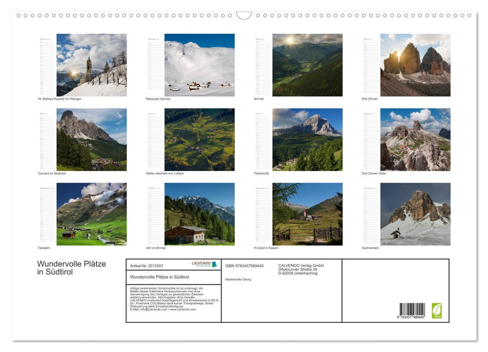 Wundervolle Plätze in Südtirol (CALVENDO Wandkalender 2026)
