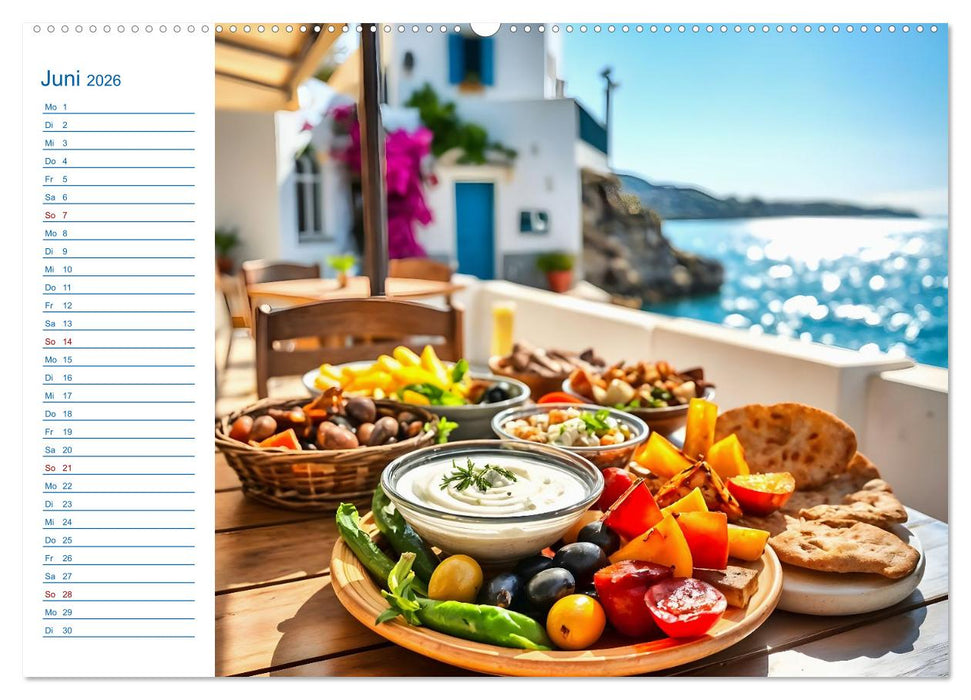Zwölf Teller Sonne – Kulinarisch durchs Griechenjahr (CALVENDO Wandkalender 2026)