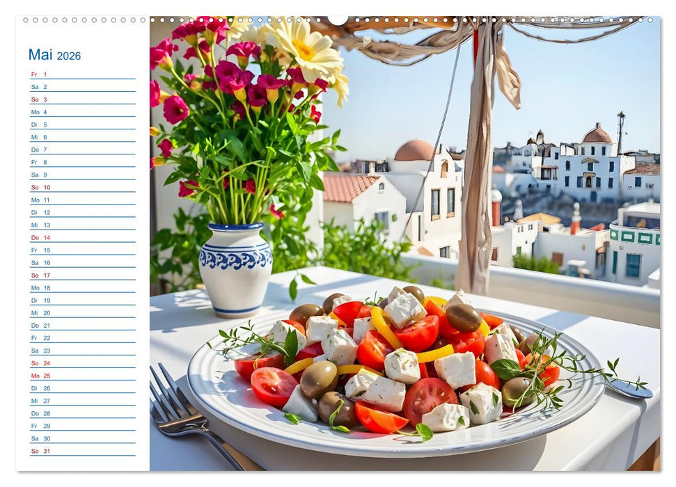 Zwölf Teller Sonne – Kulinarisch durchs Griechenjahr (CALVENDO Premium Wandkalender 2026)
