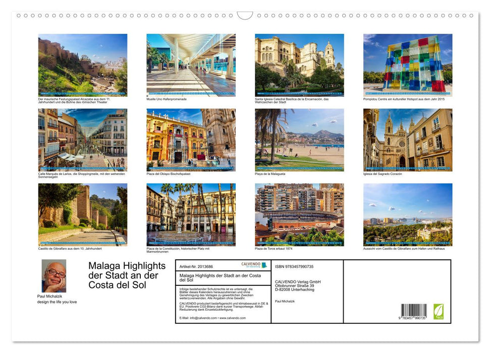 Malaga Highlights der Stadt an der Costa del Sol (CALVENDO Wandkalender 2026)