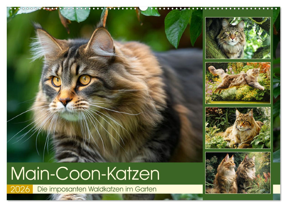 Main-Coon-Katzen. Die imposanten Waldkatzen im Garten (CALVENDO Wandkalender 2026)