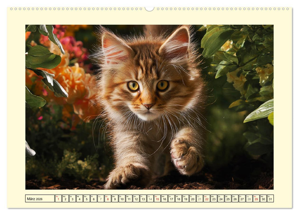 Main-Coon-Katzen. Die imposanten Waldkatzen im Garten (CALVENDO Wandkalender 2026)