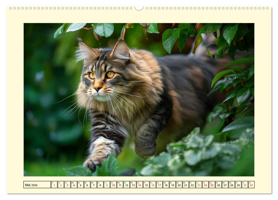 Main-Coon-Katzen. Die imposanten Waldkatzen im Garten (CALVENDO Wandkalender 2026)